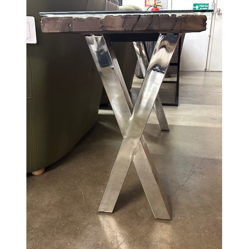 3049 - A railway sleeper console table with glass top *This lot is subject to VAT