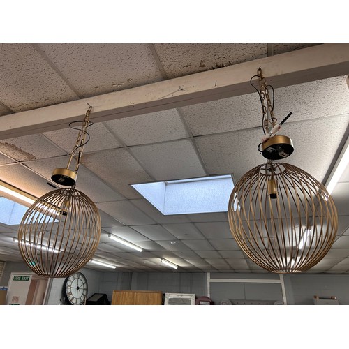 3109 - A pair of gold wire spherical ceiling pendants