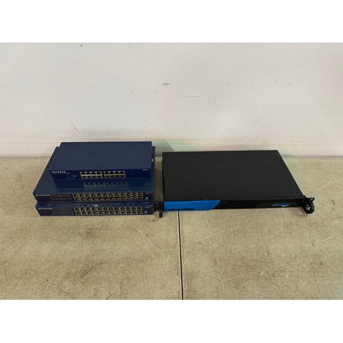 5097 - A Barracuda BSF200, BNHW007, 2 Netgear fast ethernet switches and Netgear Procase 16 port ethernet s... 