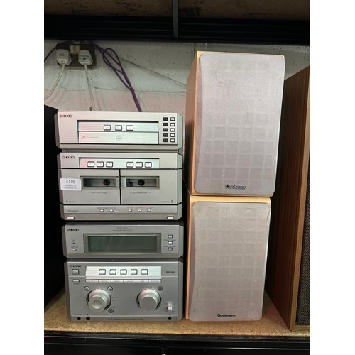 5105 - A Sony mini hi fi component system including HTL-NXL stereo cassette/CD player, a Sony STR-NXL FM st... 