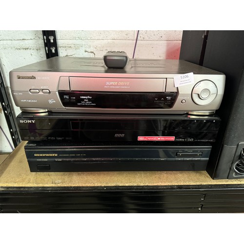 5106 - A quantity of stereo equipment including, a Panasonic NV-HD67S superdrive tape player, a Sony RDR-DC... 