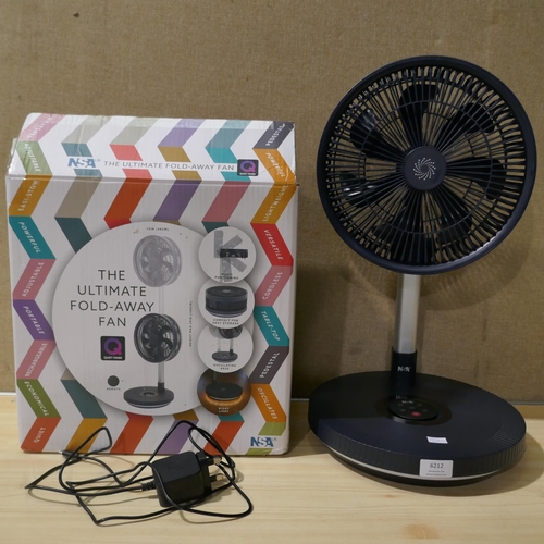 6212 - Nsa Folding Stand Fan with Remote, Charger and Box    (335-420) *This lot is subject to Vat