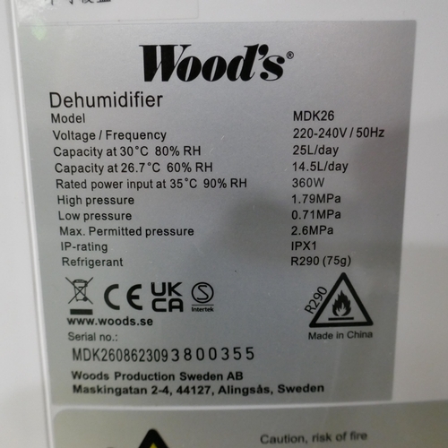 6192 - Woods Mdk26 White Dehumidifier 25L, Original RRP £249.99 + Vat (335-609) *This lot is subject to Vat