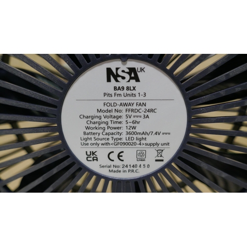 6053 - Nsa Folding Stand Fan with Remote, No Charger  (335-210) *This lot is subject to Vat