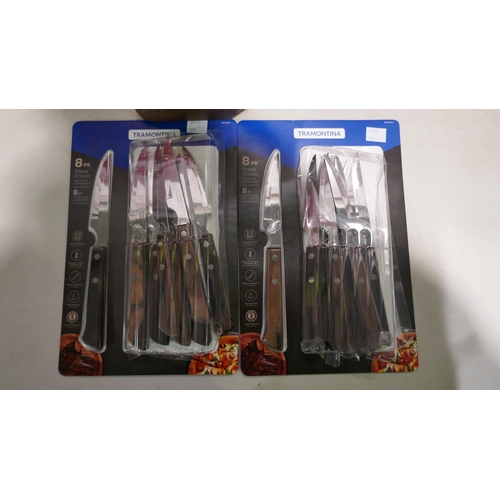 6093 - 2 Sets of Tramontina Steak Knives and Cangshan Knife Block (No Knives)    (335-172,173,499) *This lo... 