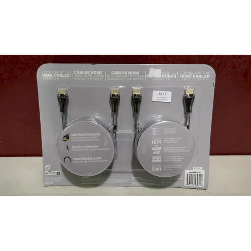 6117 - Sanus 8K 2.1 Hdmi 3 Metre cables 2Pk    (335-630) *This lot is subject to Vat