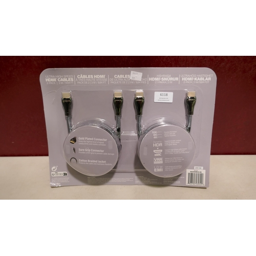 6118 - Sanus 8K 2.1 Hdmi 3 Metre cables 2Pk    (335-631) *This lot is subject to Vat