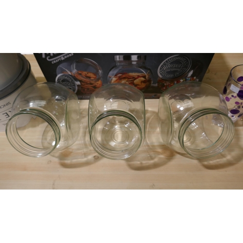 6133 - Mason Tilted Glass Jars And Cake Tins/Tumblers (No Lids)   (334-528) *This lot is subject to Vat