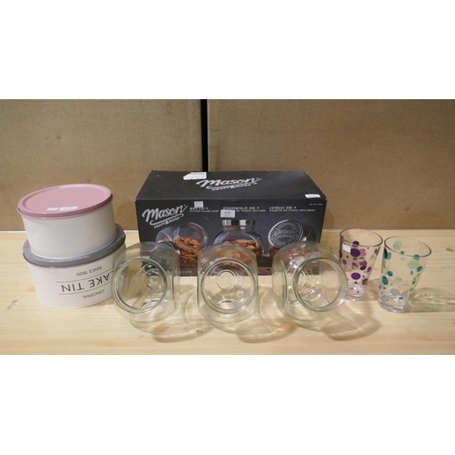 6133 - Mason Tilted Glass Jars And Cake Tins/Tumblers (No Lids)   (334-528) *This lot is subject to Vat