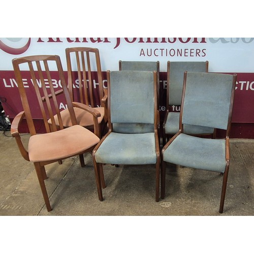 69 - A set of four G-Plan teak dining chairs and a pair of teak elbow chairs