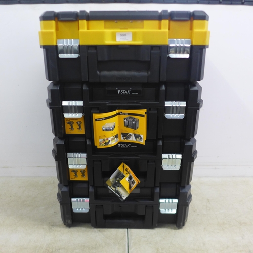 5005 - A set of four Dewalt T-Stak compatible stacking tool boxes and a Dewalt DCB105 XR Li-Ion battery cha... 