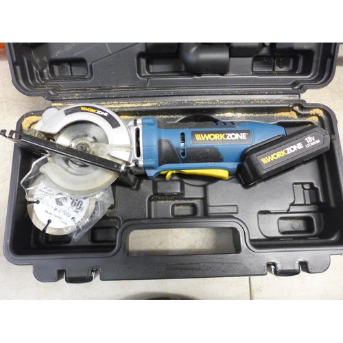 5024 - A quantity of cased tools including a Power Craft 826703 240v Omni-Saw, a Workzone CSC18LDW 18v lith... 