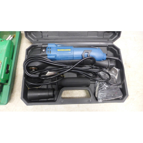 5024A - A quantity of cased tools including a power base 672936 multi-tool with accessories, a Hitachi DTC-1... 