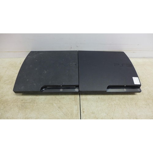 5051 - Two slimline Playstation 3 consoles with power cable, HDMI cable and two wireless PlayStation contro... 