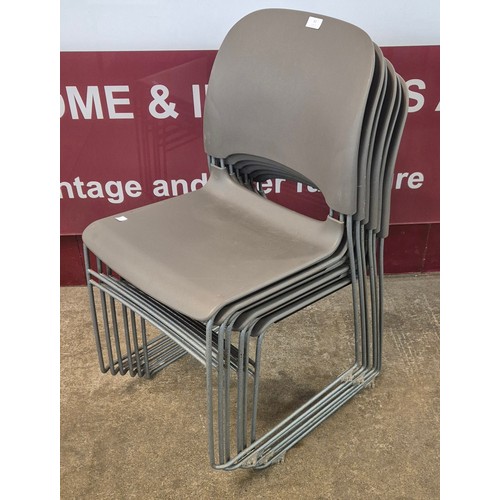 82 - A set of six Herman Miller grey plastic & tubular metal Limerick stacking chairs