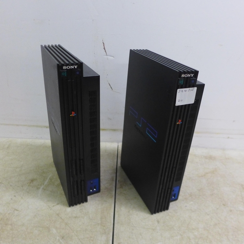 5054 - Two Playstation 2 consoles including power cables etc.