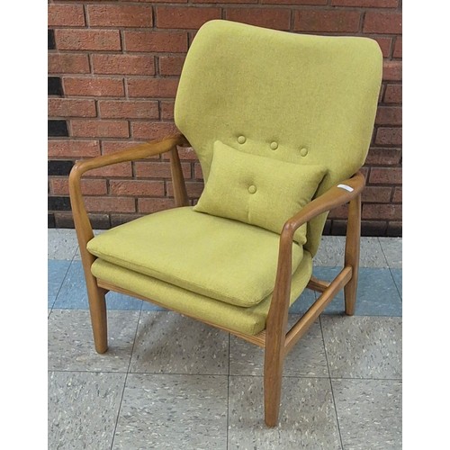 88 - A Danish style teak and green fabric armchair