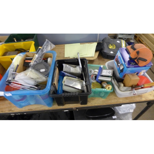 5285 - Four plastic boxes of assorted hand tools and consumables