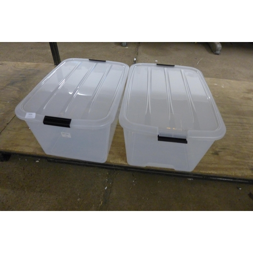 5295 - 2 x 50ltr clear plastic storage boxes with lids