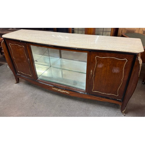 158 - A French Empire style walnut, gilt metal mounted and marble topped sideboard