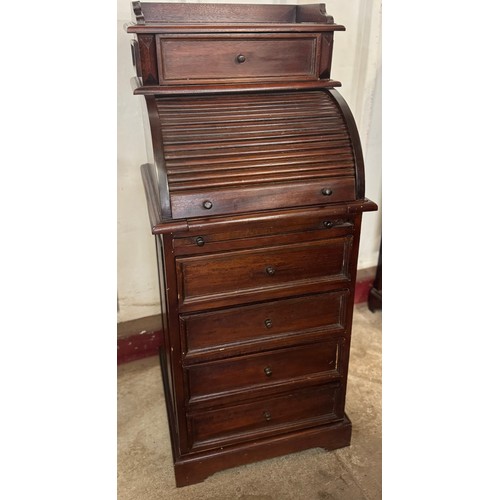 161 - A Victorian style hardwood tambour roll top bureau