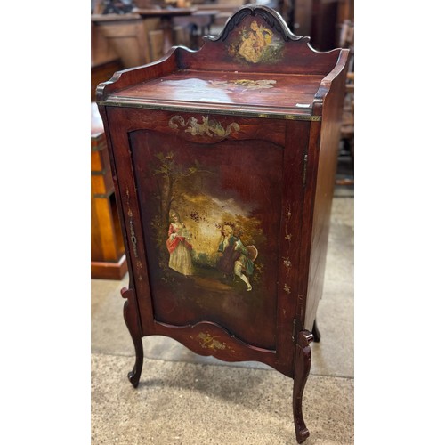 175 - An Italian style painted beech side cabinet, decorated with Watteauesque scenes