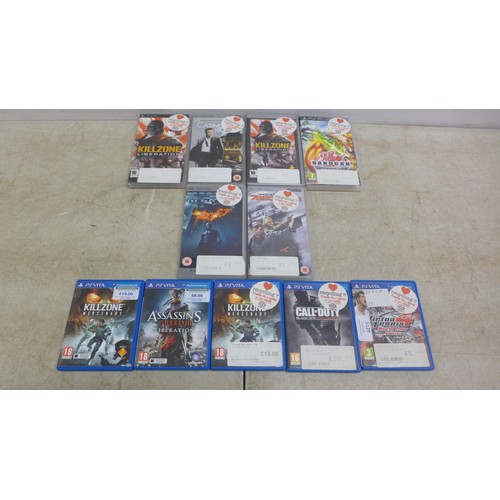 5133 - A quantity of PSP and PS Vita games including Bakugan, Killzone, 7 seconds, The Dark Knight, Casino ... 