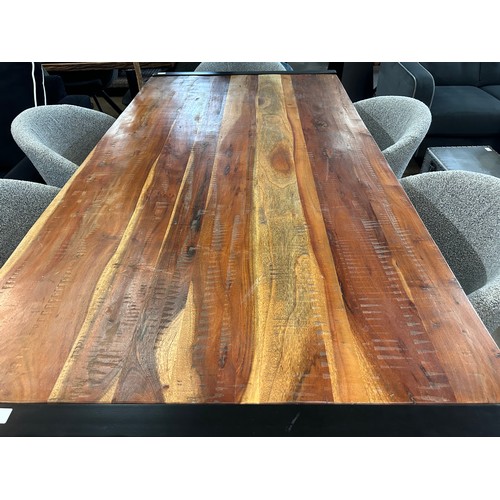 3015 - Fire hardwood and steel dining table and six chairs *This lot is subject to VAT