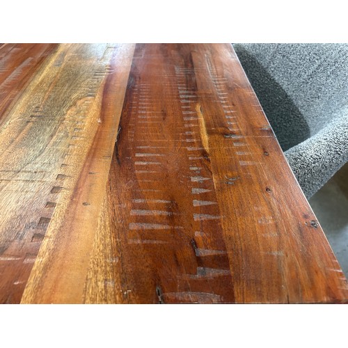 3015 - Fire hardwood and steel dining table and six chairs *This lot is subject to VAT