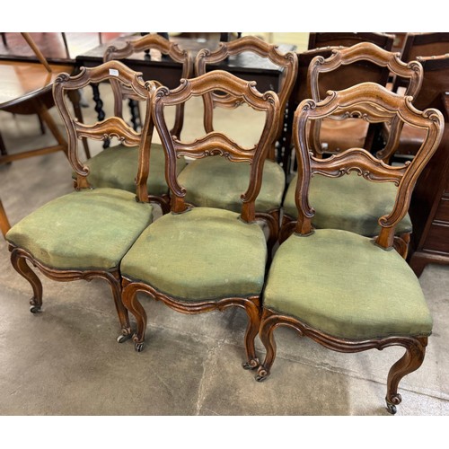 219 - A set of six 19th Century French walnut dining chairs