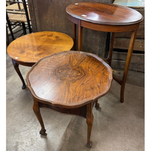 226 - A walnut sewing box, a mahogany inlaid occasional table and one other