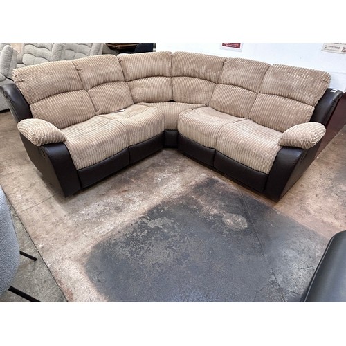 3139 - California brown and beige, corner, sofa manual reclining