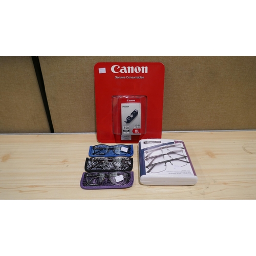 6062 - Quantity of Fgx Reading Glasses and a Canon Ink cartridge (Model no:-550Xl PGBXL) (336-12,47,98) *Th... 