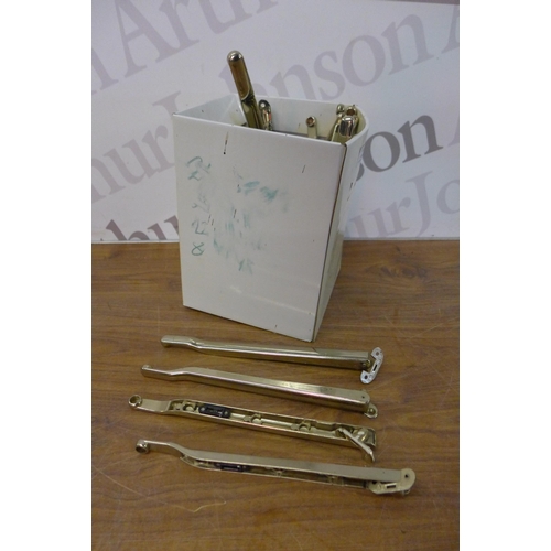 5310 - A box of approximately 24 stays, 56 clips, 24 handles, 8 keys