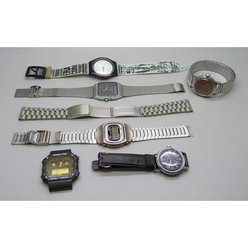 1015 - A collection of wristwatches including Timex, Milus, etc.