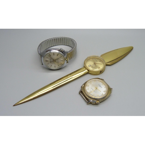 1024 - A novelty Jaguar letter opener/watch together with two mechanical watches