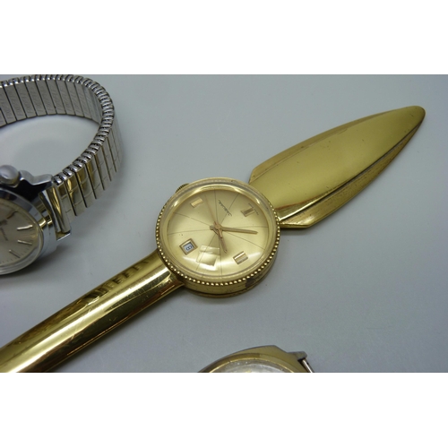 1024 - A novelty Jaguar letter opener/watch together with two mechanical watches