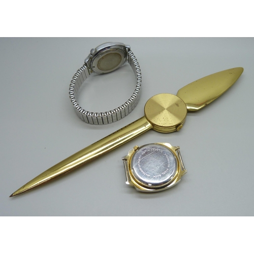 1024 - A novelty Jaguar letter opener/watch together with two mechanical watches