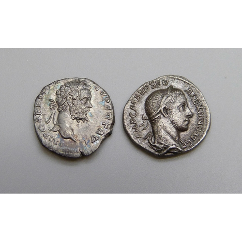 1030 - 2 x Roman silver Denarius, Septimus Severus (193-211AD) victory reserve, Severus Alexander (222-235A... 