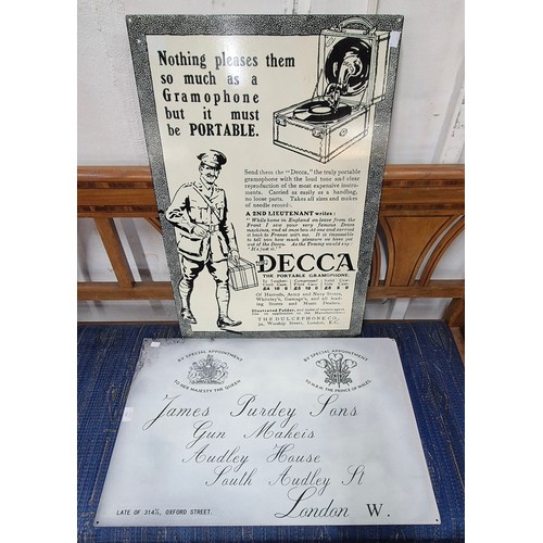 363 - A James Purdy tin advertising sign and a Decca advertising sign