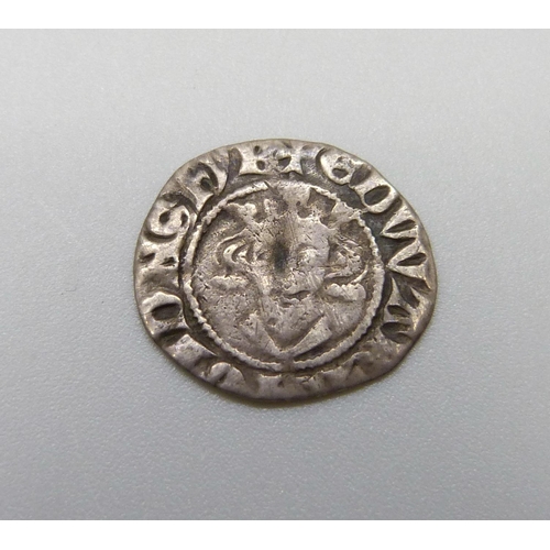 1038 - A silver half groat, together with a Boston halfpenny copper token