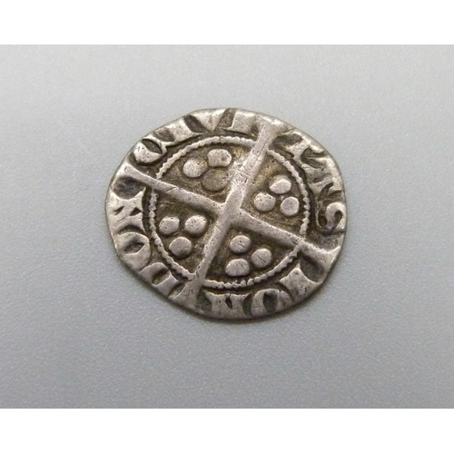 1038 - A silver half groat, together with a Boston halfpenny copper token