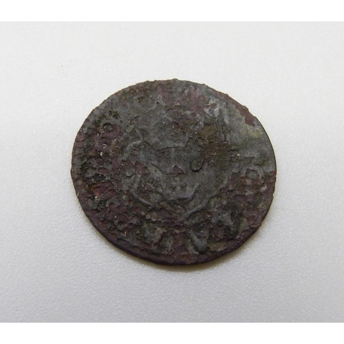 1038 - A silver half groat, together with a Boston halfpenny copper token