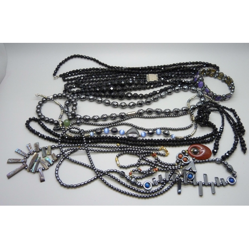 1056 - A collection of French jet & hematite jewellery