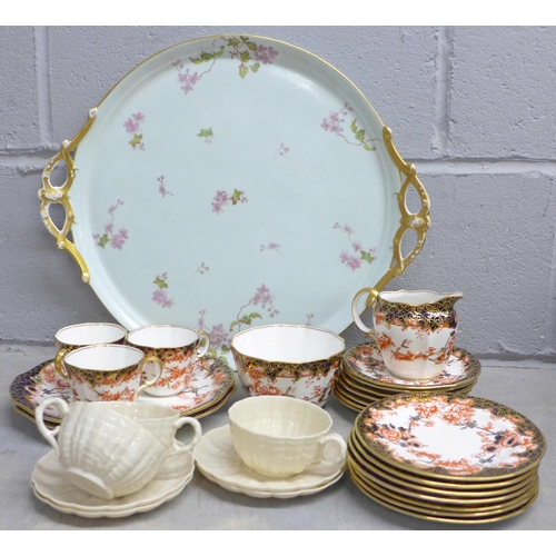 1093 - A collection of mixed china including Royal Crown Derby 2649, Limoges, three Belleek teacups and fou... 