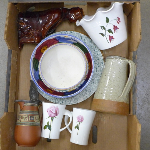 1114 - A collection of pottery including Portmeirion plate, two Bradbury cups, Poole Pottery bowl and other... 