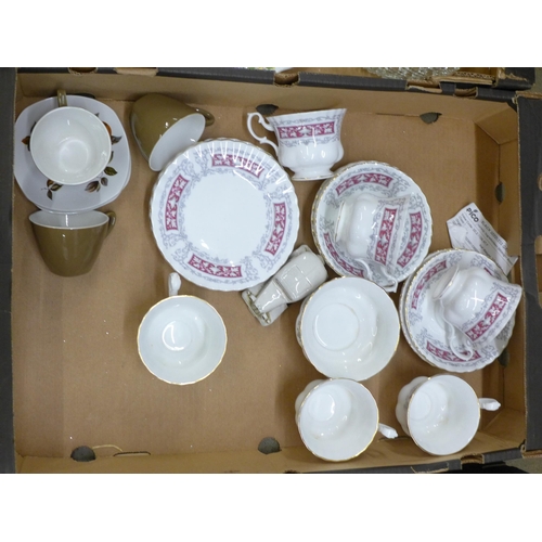 1116 - Three boxes of china and glass including two Wade teapots and a silver rimmed vase, a/f **PLEASE NOT... 