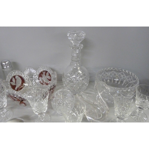 1144 - A collection of glassware including decanter and six glasses, a fruit bowl, dish with lid and a glas... 