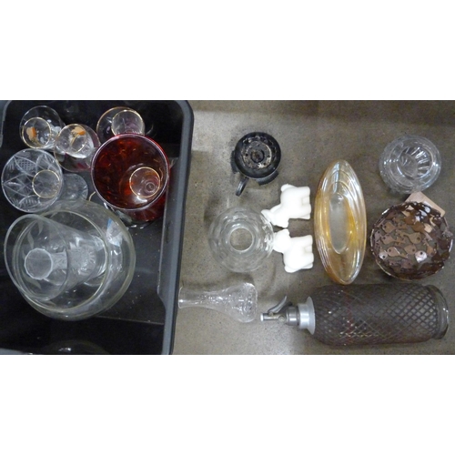 1145 - A collection of glass including a soda siphon, jugs, sundae dishes and lantern **PLEASE NOTE THIS LO... 