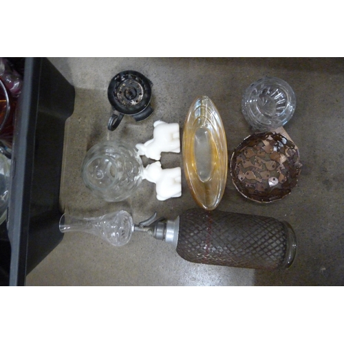 1145 - A collection of glass including a soda siphon, jugs, sundae dishes and lantern **PLEASE NOTE THIS LO... 